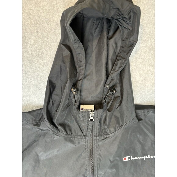 Vintage Black Champion Windbreaker With Hood Quarter Zip With Pockets Large - Picture 6 of 15
